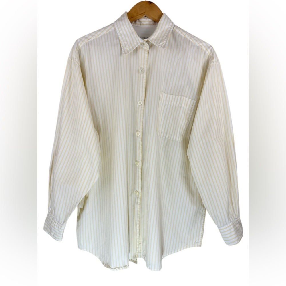 J.Crew Cotton Striped Shirt Women’s Size L Yellow White Button Front